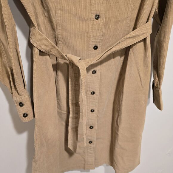 Vintage 90s Y2K Eddie Bauer Corduroy Dress Button Down Long Sleeve Tan Medium Wo - Picture 3 of 10